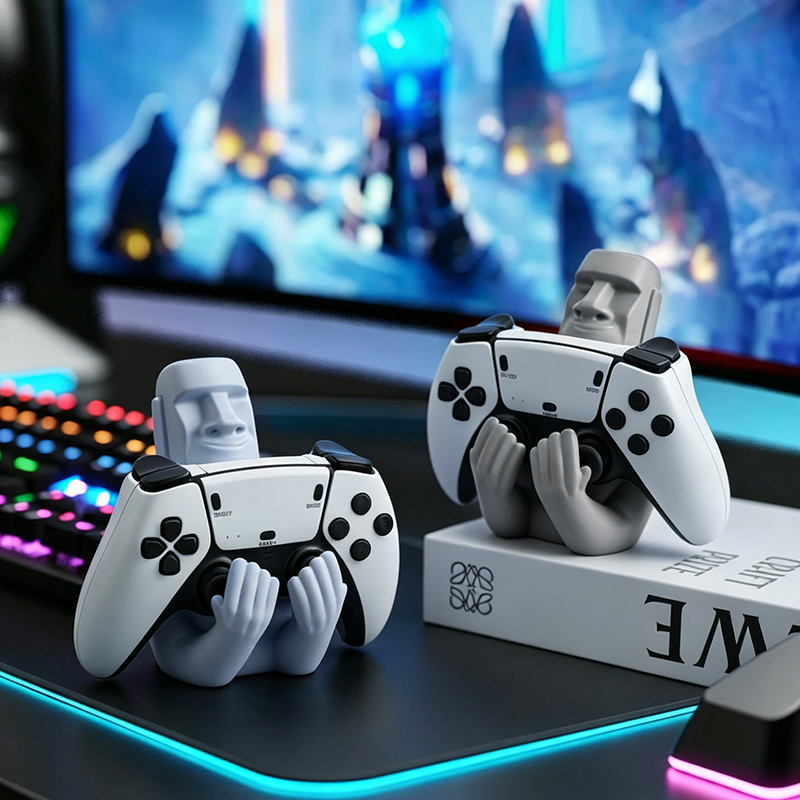 Gaming Accessories For Room - Funny Moai Stone Resin Gamepad Holder